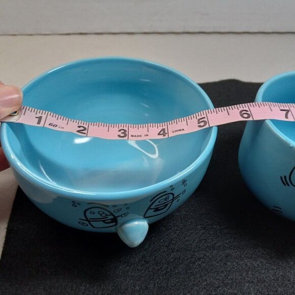 Vintage Livingware Collection 3 D Blu Fun Faces Cup and Bowl Cottagecore Kitsch - Picture 6 of 8